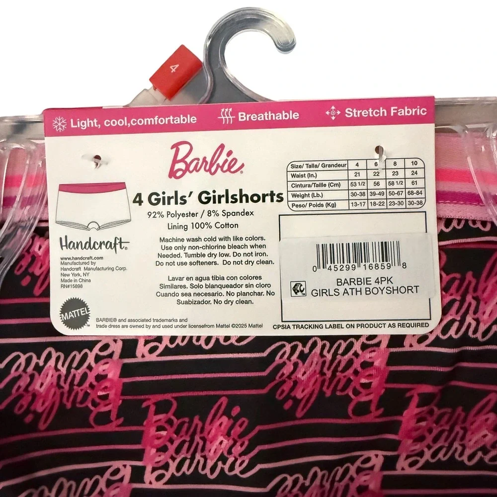 Barbie Girlshorts Underwear Kids Size‎ 4 Pink New 4-Pack Athletic Boy Shorts